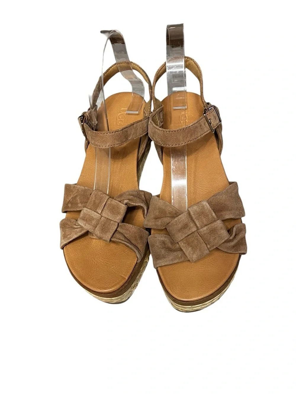 🌻NEW NWOT UGG Neusch Brown Suede Platform Wedge Sandals Jute Wrapped Size 10